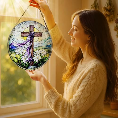 8 Inches Stained Glass Cross Suncatcher (Cross)