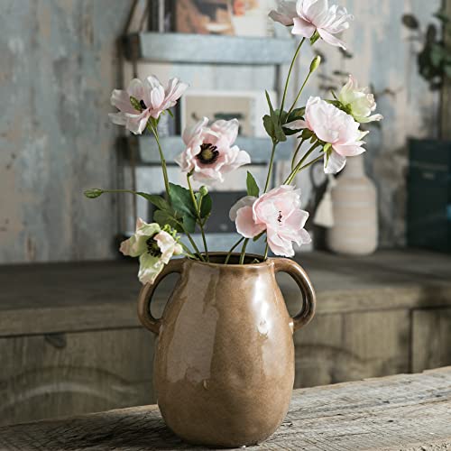Brown Ceramic Vase with Handles (Brown)