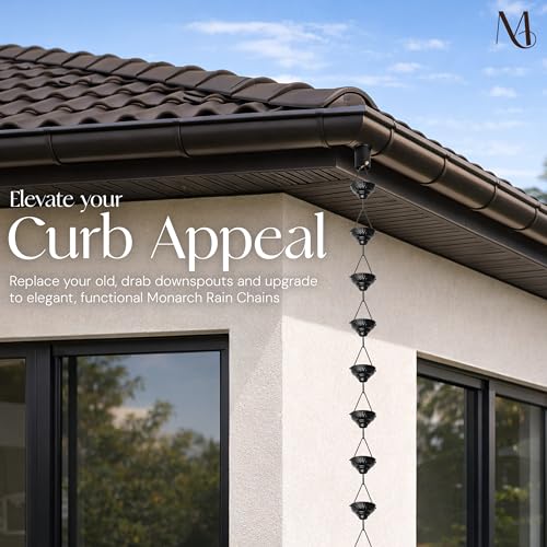 Aluminum Eastern Cup Black Rain Chains for Gutters (Black / 8.5 Ft Rain Chain)