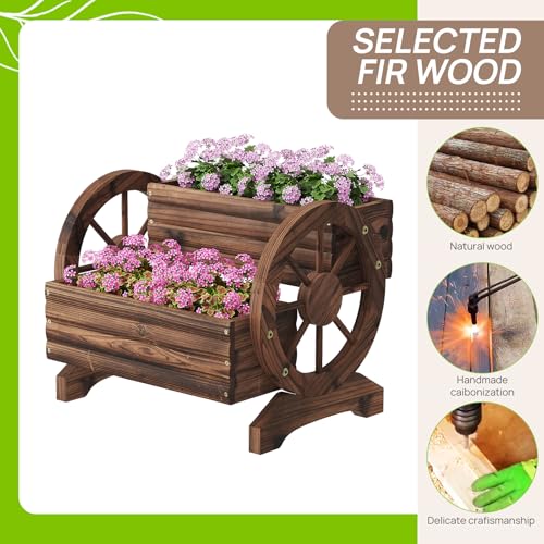Wooden Wagon Planter Cute Garden Flower Pots Cart with wheels