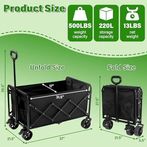Wagon Cart Foldable (Black-500lbs)