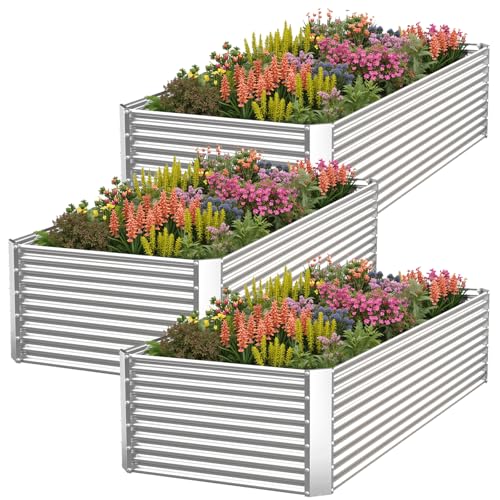 3 Pack Tall Corrugated Galvanized Steel Raised Garden Bed Outdoor (4x2FTx15inch)