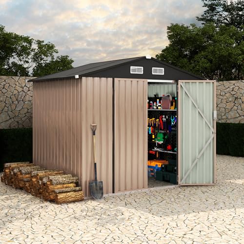 6x8 FT Metal Storage Sheds Outdoor (Brown / 6x8FT)