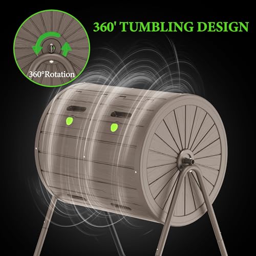 Dual Chamber Tumbling Composter 43 Gallon Large Outdoor Tumbling Composter Efficient Batch Composting Easy Turn Design