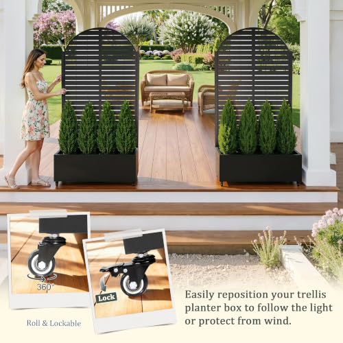 Metal Arched Trellis Planter Box with Wheels (Arched-black Finish / 71"x35")