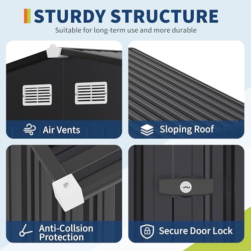 6x8 FT Metal Storage Sheds Outdoor (Gray / 6x8FT with Light)