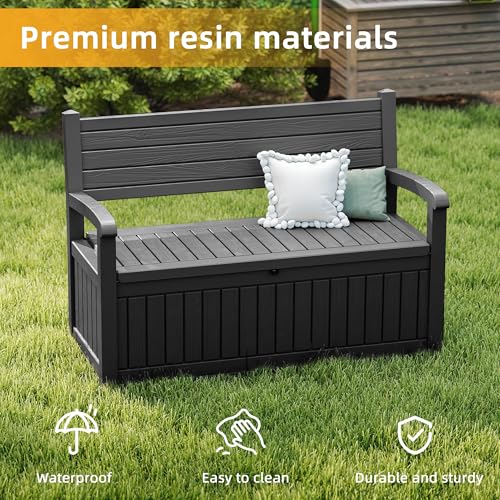 80 Gallon Outdoor Storage Bench Lockable Deck Box Outdoor Storage Box Waterproof for Patio (Black Srtipe / 80 Gallon)