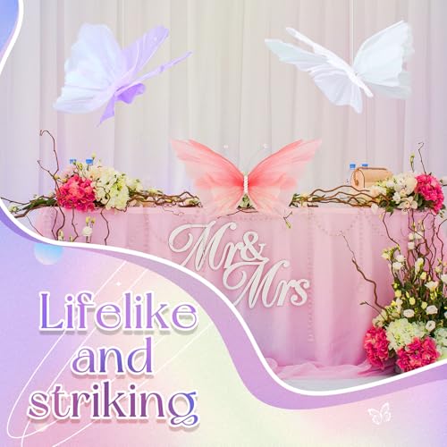 3 Pcs Large Butterfly Decorations 3D Silk Flying Butterfly (Butterfly / White, Pink, Purple)