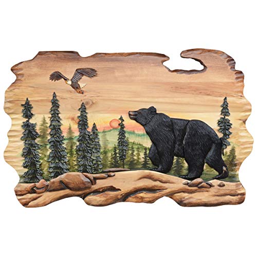 Sunset Bear & Eagle Wood Wall Art 36" Wx24 H (Eagle Wood Wall Art)