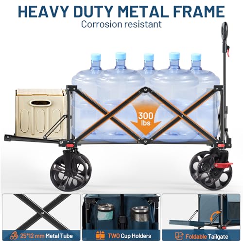 47" L Collapsible Wagon with Tailgate & Brake (Blue / 250L)