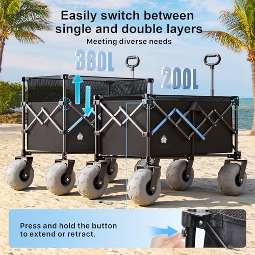 Beach Wagon with Big Wheels for Sand (Black / 380L)