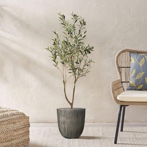 12.4"H Tall Tapered Ribbed Plastic Plant Pot with Drainage Hole & Plug (Vintage Black / 12.4in)