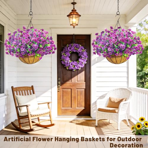 2 Set Artfiticial Hanging Flowers with Basket & Foam Outdoor (Purple Lotus / 2 Pcs)