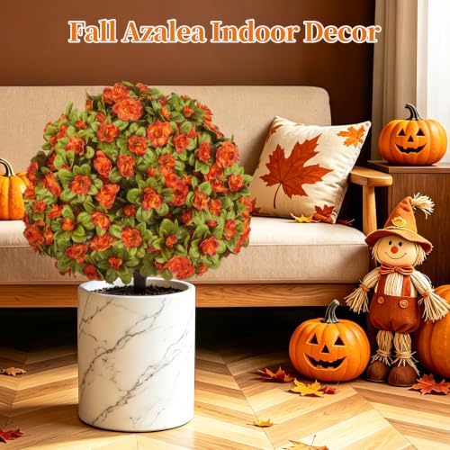 2 Pack 24" Fall Artificial Azalea Topiary Balls with Ground Spike (Fall Azalea)