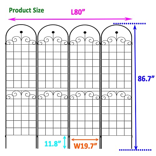 4 Pack Metal Garden Trellis for Climbing Plants (Black C-86.7"H)