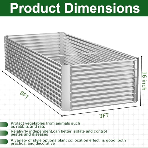 2 Pack Tall 8FT Corrugated Galvanized Steel Raised Garden Bed Outdoor (8x3FTx16inch)