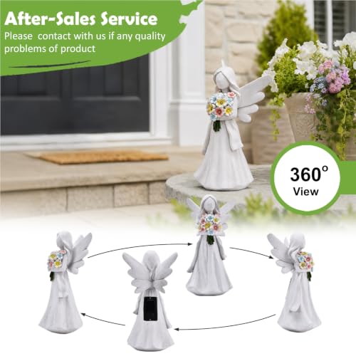 Solar Angel Statue with Bouquet LED Light Garden Decor (White Angel)