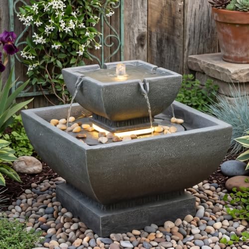 Small Modern Outdoor Water Fountain for Outdoor and Indoor Decor (15.55H-GRAY / 15.55h-gray)