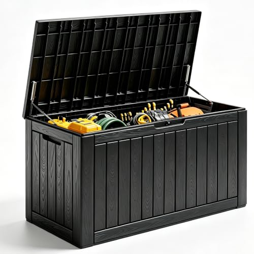 120 Gallon Outdoor Storage Box Waterproof Deck Box for Patio (Black / 120 Gallon)