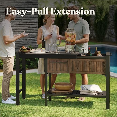 Extendable Outdoor Bar Cart with Hidden Cooler (Rosewood)