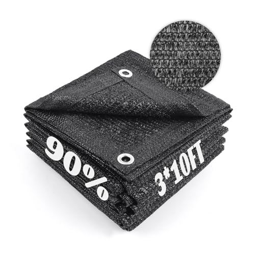 Sun Shade Cloth with Grommets for Garden (3FTx10FT / 90% Shade-Black)