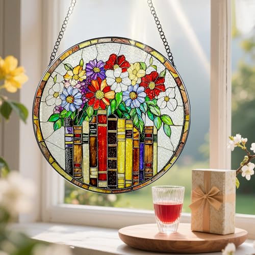 8 Inch Flower Books Stained Glass Ornament (Flower Book)