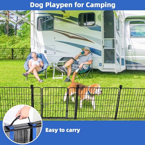 24 in(H) Garden Fence with Gate, 8 Panels Total 19.7 Ft(L), Heavy Duty Iron Metal Animal Barrier Fence, Dog Fence Outdoor for Yard, Temporary Fencing, No Dig Garden Border Fencing (40 Sq Ft)