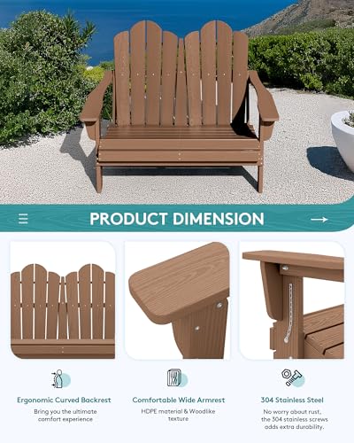 4 Pc HDPE Adirondack Set (Brown / 2 chair &1 bench &1 coffee table)