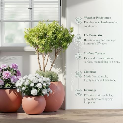 Premium Mt Sherman Fiberstone Sphere Planter for Indoor Outdoor Use (Terracotta / Small 12.6''D x 10''H)