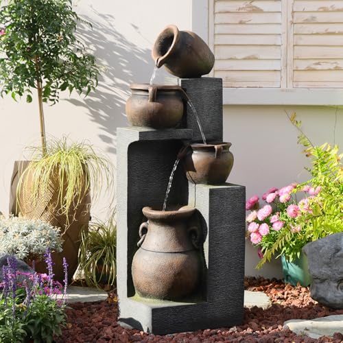 53''H Water Fountain Outdoor Garden Fountain Large (Gray-53''h)