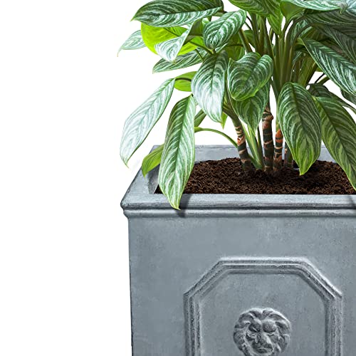 2 Pack 12.6" 10.2" Square Dusty Blue Concrete Planters Home & Outdoor (Antique Gray / 10.2" and 12.6")