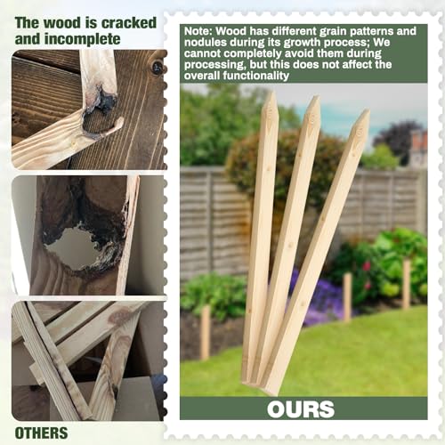 100 Pieces Wooden Garden Stakes 24 Inch Grade and Survey Stakes Wooden Garden and Sign Posts for Plant Support Silt Fence Yard Survey Boundaries Baselines (Smooth Stakes / 24 Inch)