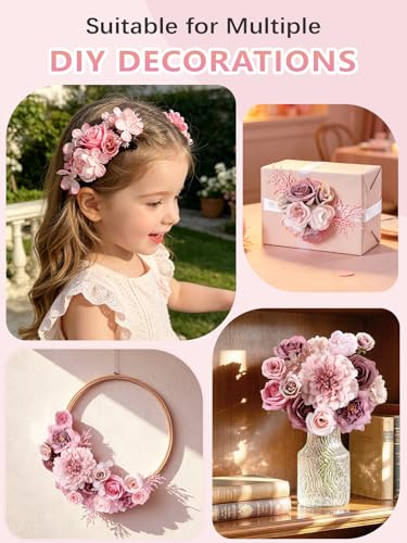 Artificial Flowers Combo Box Set Dusty Pink Silk Floral Arrangements for Wedding Bridal Bouquet (Dusty Pink)