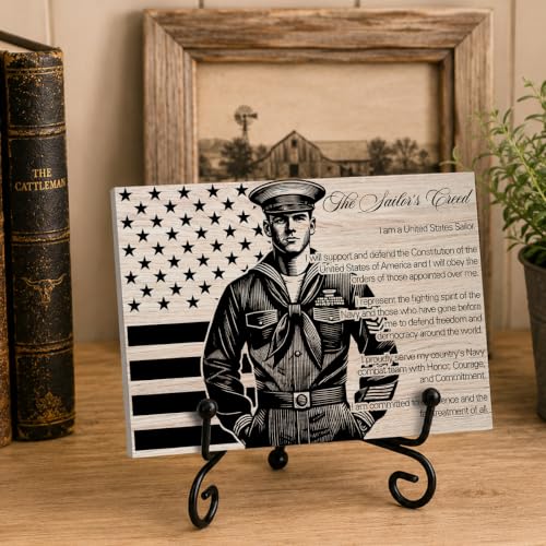 Sailor's Creed Wooden Plaque for Home Office Book Shelf Table Decor (Multicolor 1747 / Wooden sign with iron frame（5.5 x 7.9 inches）)