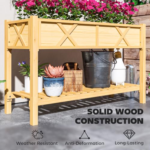 Raised Garden Bed with Storage Shelf 47 x 22 x 31.5in (Natural Wood / 47.2 x 21.7 x 31.5 inches)
