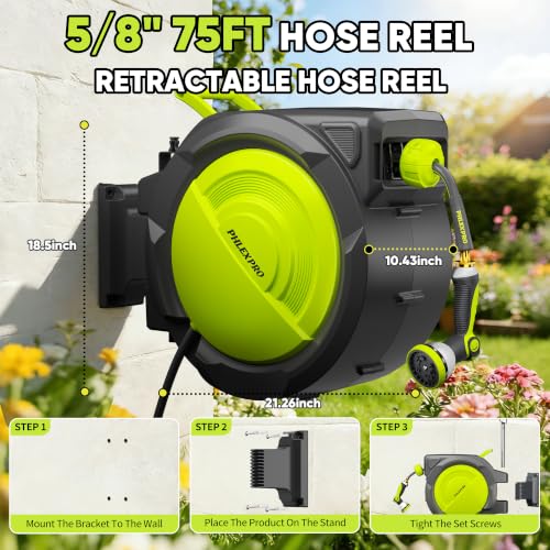 75 FT 5 8" Retractable Garden Hose Reel (Upgrade-green / 75FT-5/8")