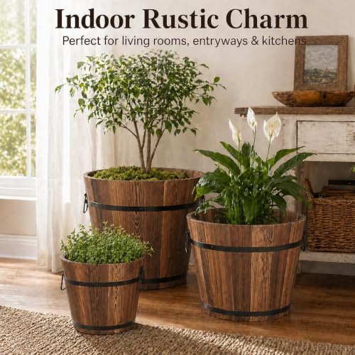 3 Pcs Whiskey Barrel Planters (Brown / Whiskey Barrel)