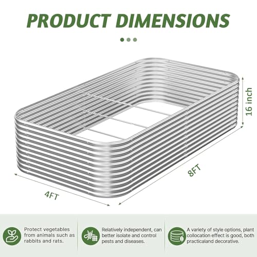 2 Pack Tall 8x4FT Corrugated Galvanized Steel Raised Garden Bed Outdoor (Silver / 8x4FT)
