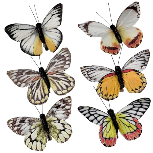 Artificial Feather 3D Butterfly Party Decorations Set of 12 with Clip 6 Color Ornaments for Home Decoration (C Clip)