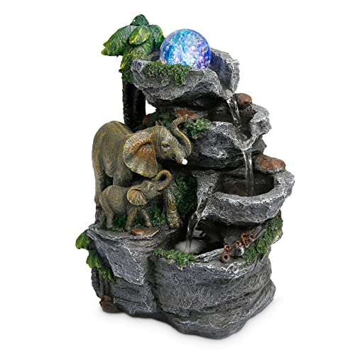 Elephant Fountain Tabletop Waterfall Fountain Indoor with LED (Sytle 8)