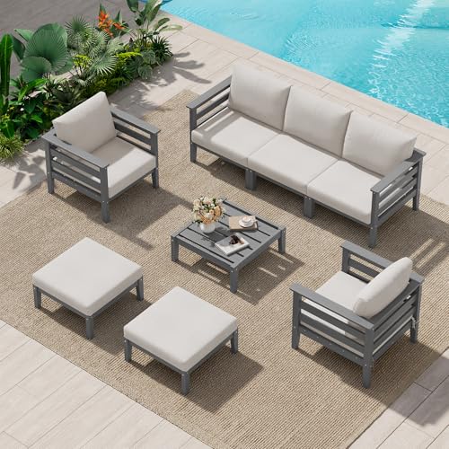 HDPE Patio Furniture Set (Grey/Khaki / 8 Pieces)