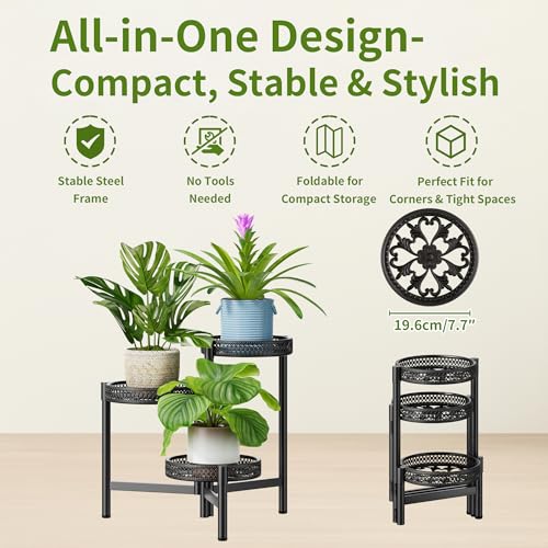 Metal Plant Stand Indoor Outdoor (BlackWave / 3-tiers)