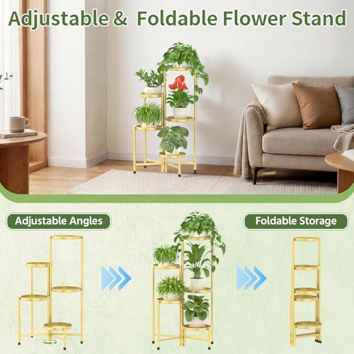 Plant Stand Indoor with 10 Inch Large Metal Tray (Standard Gold / 5 Tier)