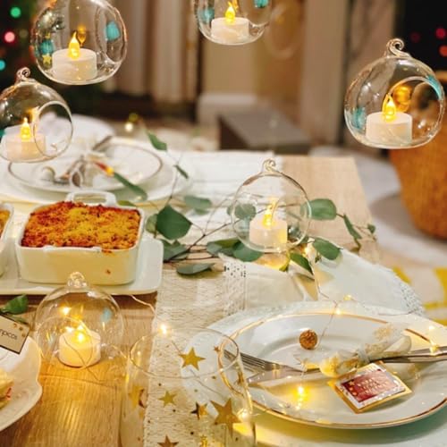 2.36" 6cm Hanging Tealight Candle Holder Glass Globes Air Plant Orb Glass Candlestick Lights Terrariums Candles Terrarium Vase Containers Home Decor Indoor Outdoor Garden DIY Gifts