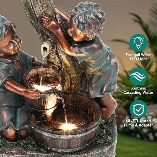 AUTODAYA 31" Boy and Girl Outdoor Fountain LED 3 (31"h Bronze)