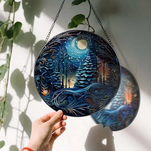 8 Inch Starry Night Forest Suncatcher Ornament (Moonlit Forest)