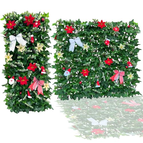 Expandable Fence Privacy Screen for Balcony Patio Outdoor (Christmas-Ivy)