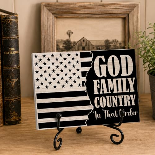 God Family Country Wooden Plaque for Home Office Book Shelf Table Decor (Multicolor 1749 / Wooden sign with iron frame（5.5 x 7.9 inches）)