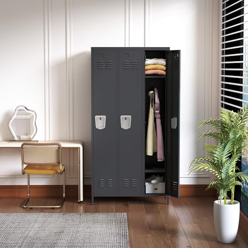 3 Doors Metal Lockers for Employees 71" H Storage Cabinet Lockable Locker with Shelves Steel Storage Locker for Gym School Office Home Requires Assembly (3 doors-72" / Black)