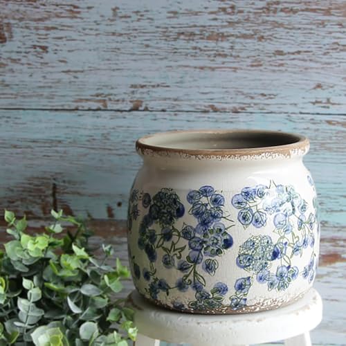 Vintage Cottage Ceramic Planters (Deep Blue Floral / 6.3 in)